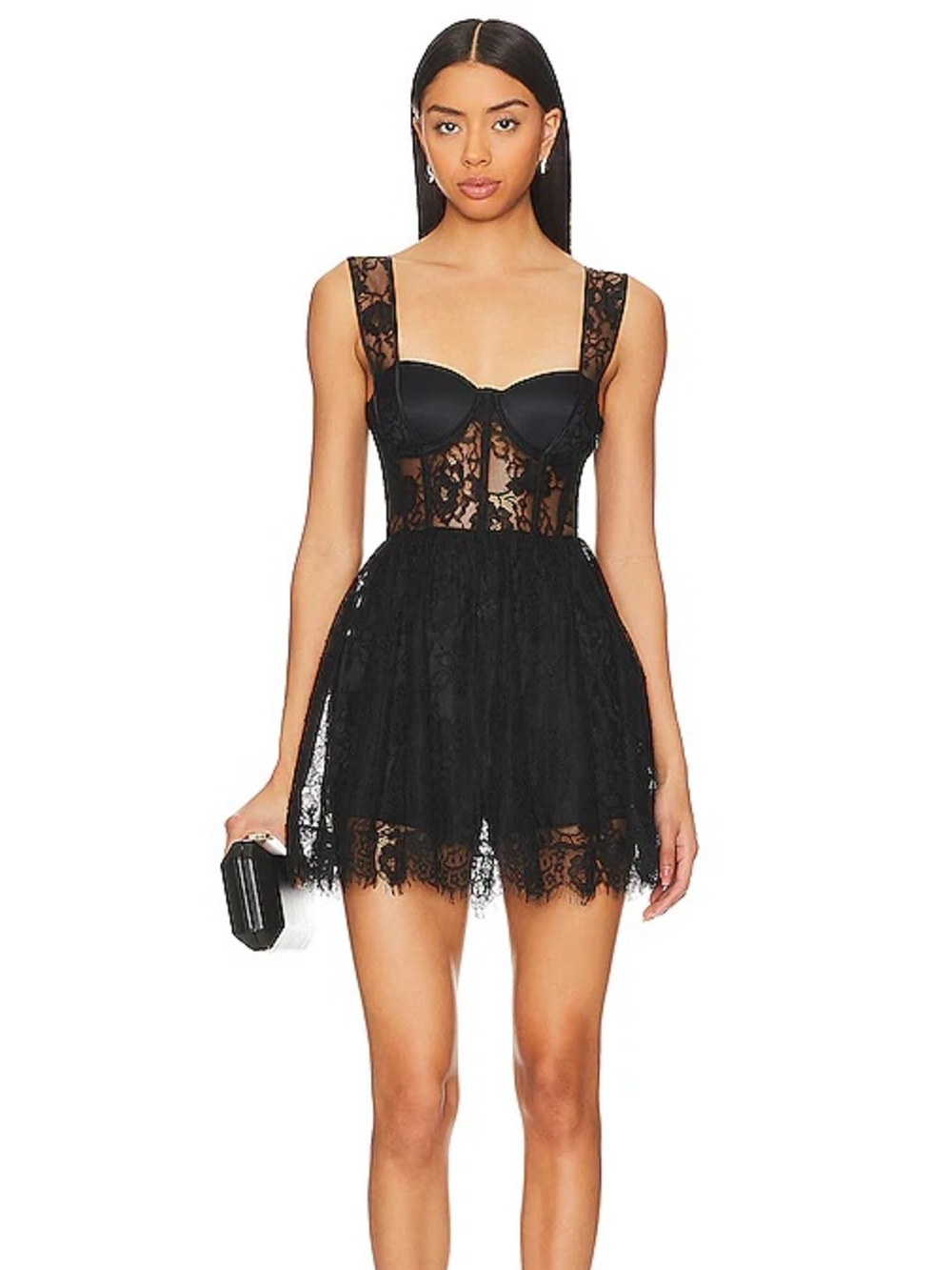 Fleur du Mal Black Lace Flare Mini Dress, Size 2 Women’s